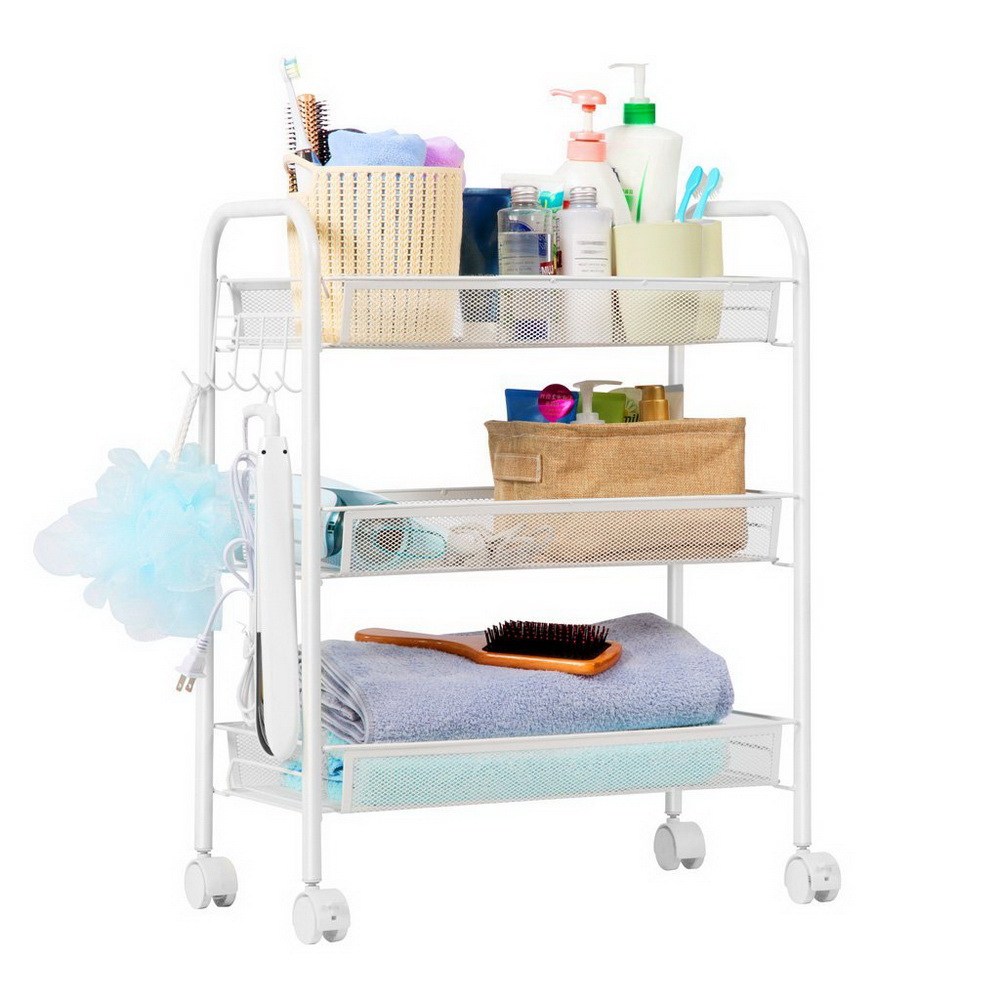 exquisite-honeycomb-net-three-tiers-storage-cart-with-hook-ivory-white