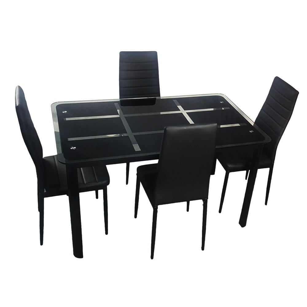 rectangle-tempered-glass-dining-table-with-nine-block-box-pattern-black