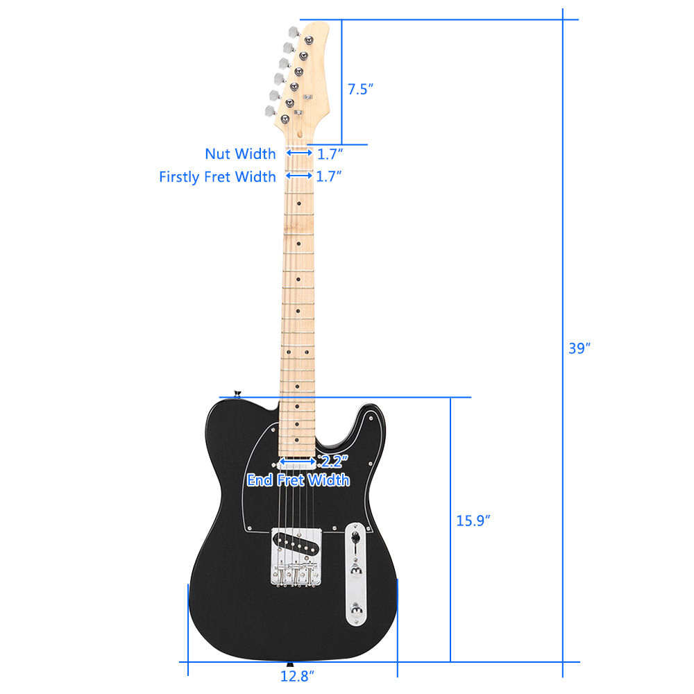 glarry-gtl-maple-fingerboard-electric-guitar-bag-strap-plectrum-connecting-wire-spanner-tool-black